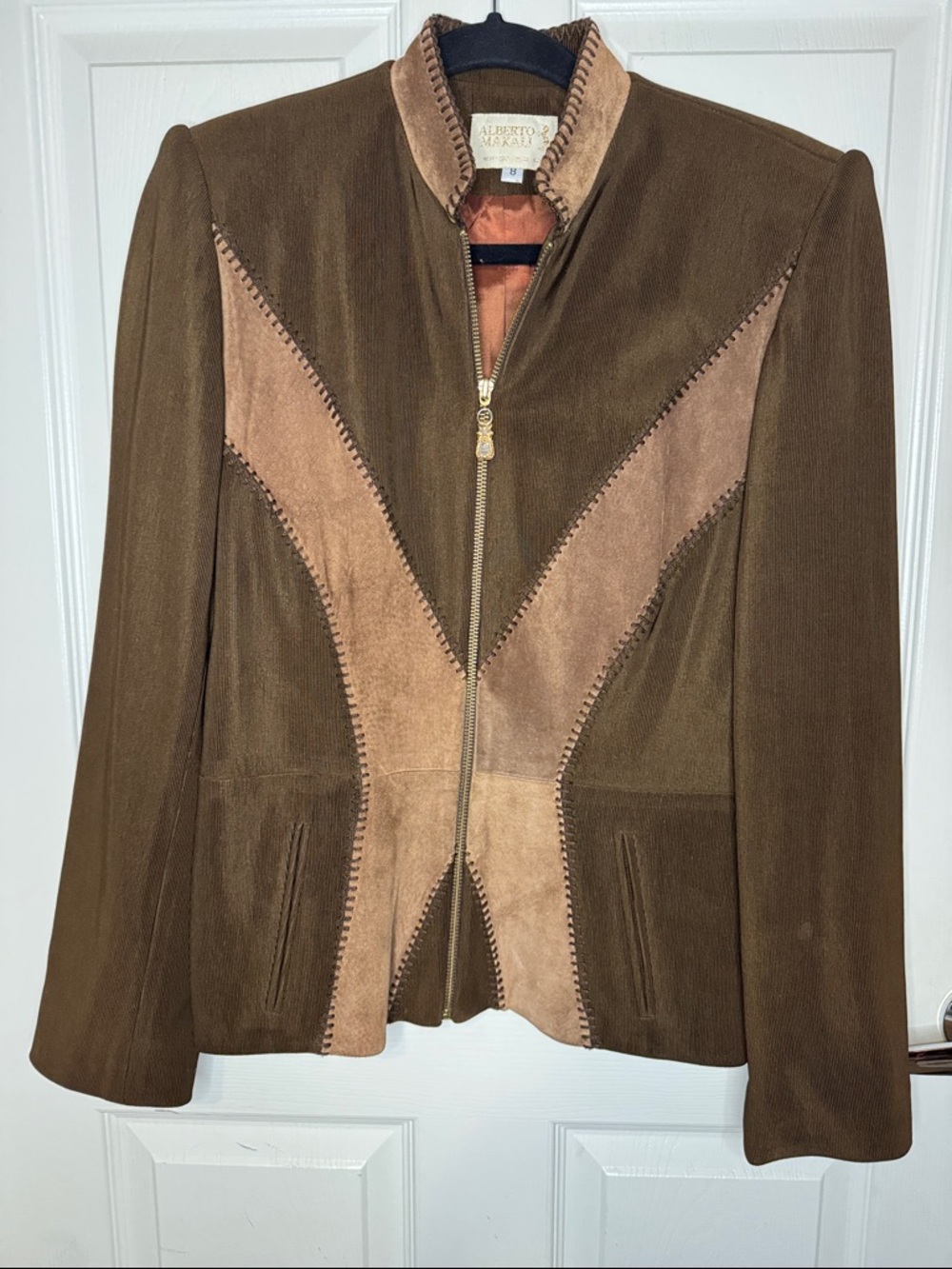 Alberto Makali Brown Two-Tone Suede Inset Zip Jacket